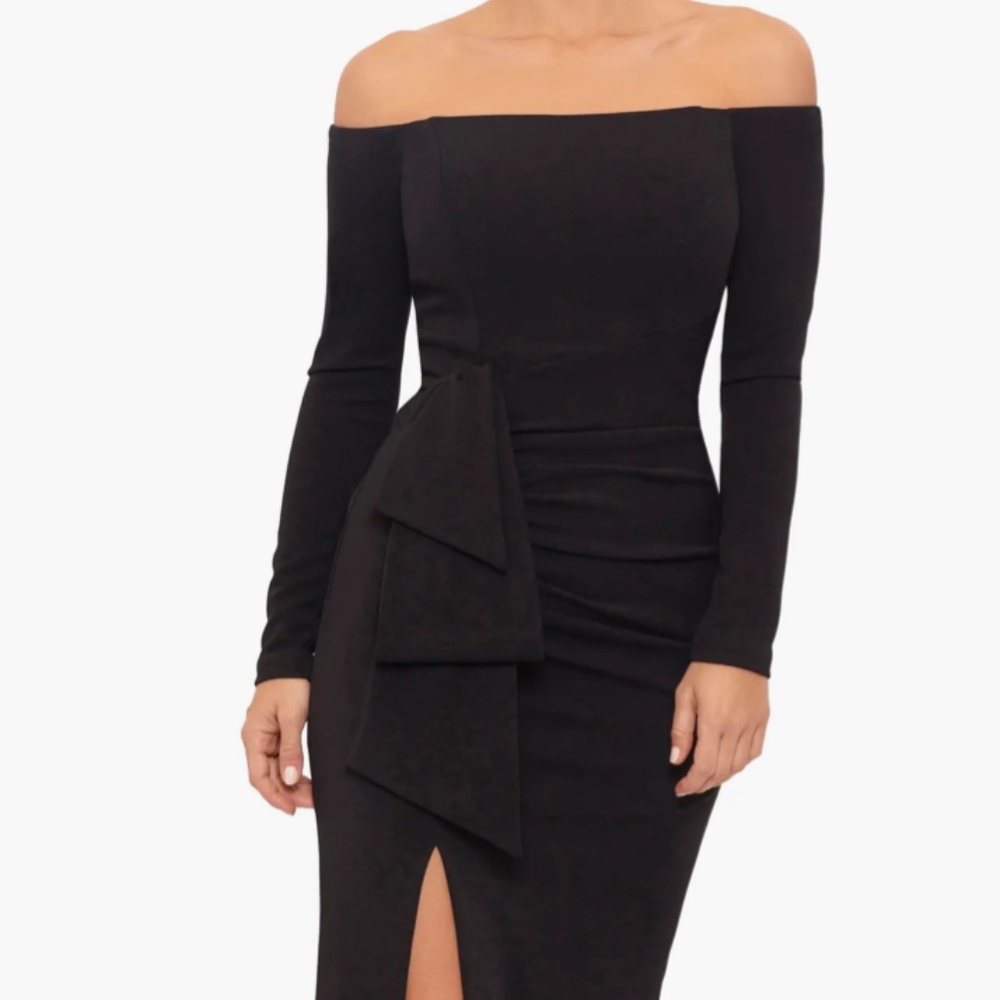 NWT..Xscape Black Off-Shoulder Long Sleeve Evening Gown - Picture 14 of 16